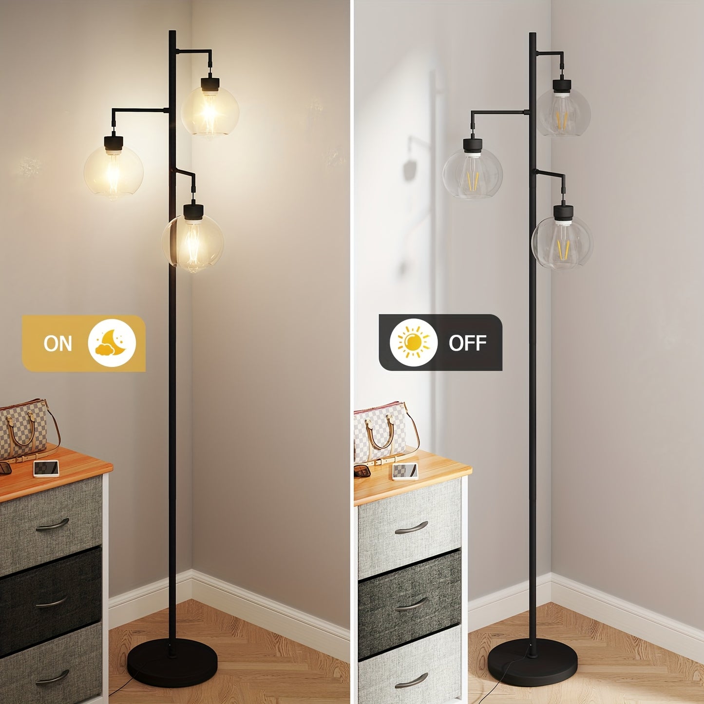 Elegant metal Floor Lamp with Warm Glass Pendant