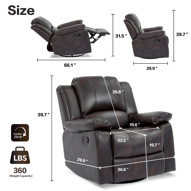 Brown Swivel and Glider Recliner Chair Faux Leather,