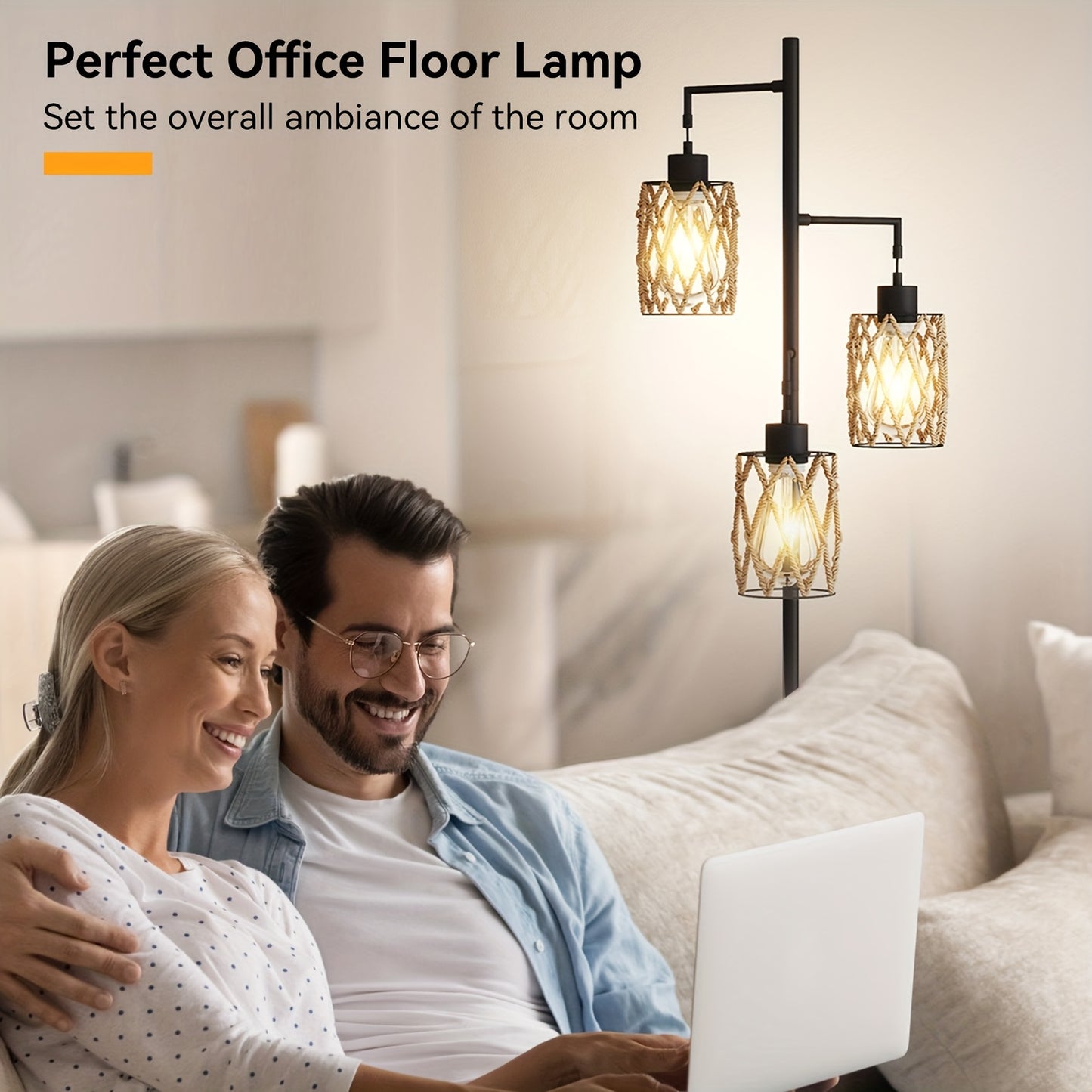 Elegant metal Floor Lamp with Warm Glass Pendant
