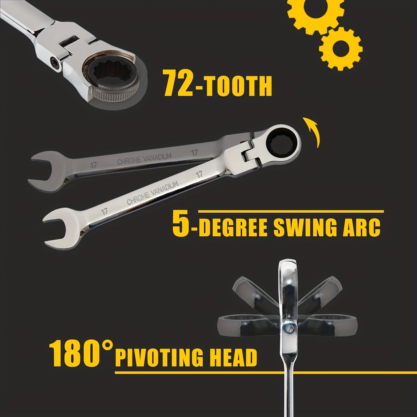 Ratchet , Combination End Wrench Kit, Chrome Vanadium Steel