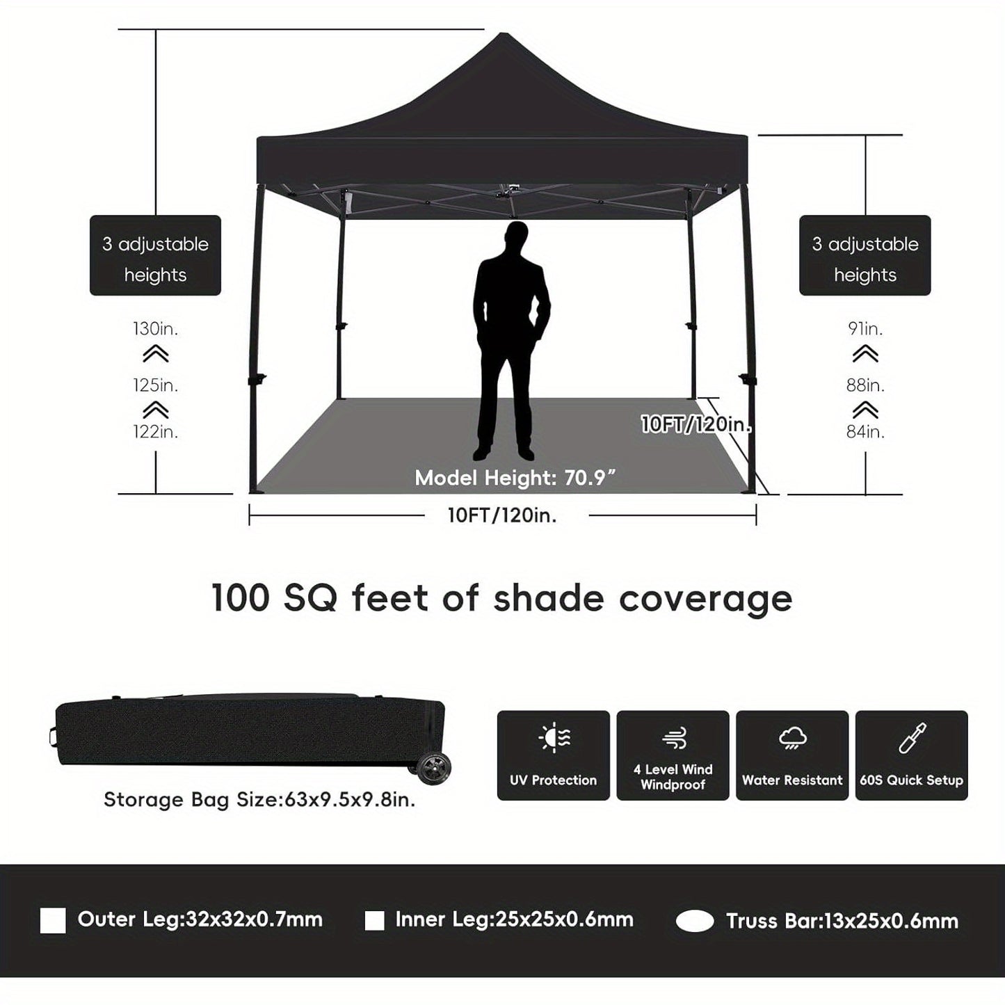 1pc 10x10 Heavy Duty Waterproof Canopy
