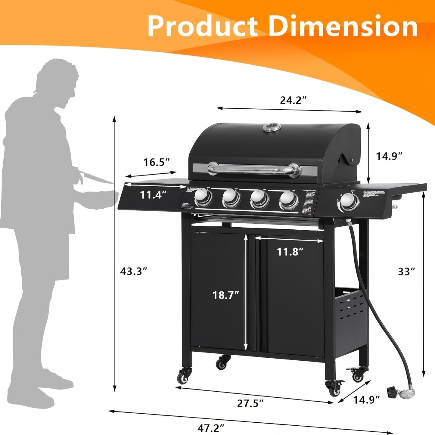 4-Burners Propane Gas Grill With Side Burner