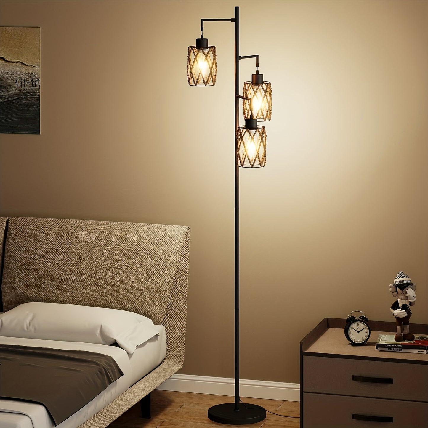 Elegant metal Floor Lamp with Warm Glass Pendant