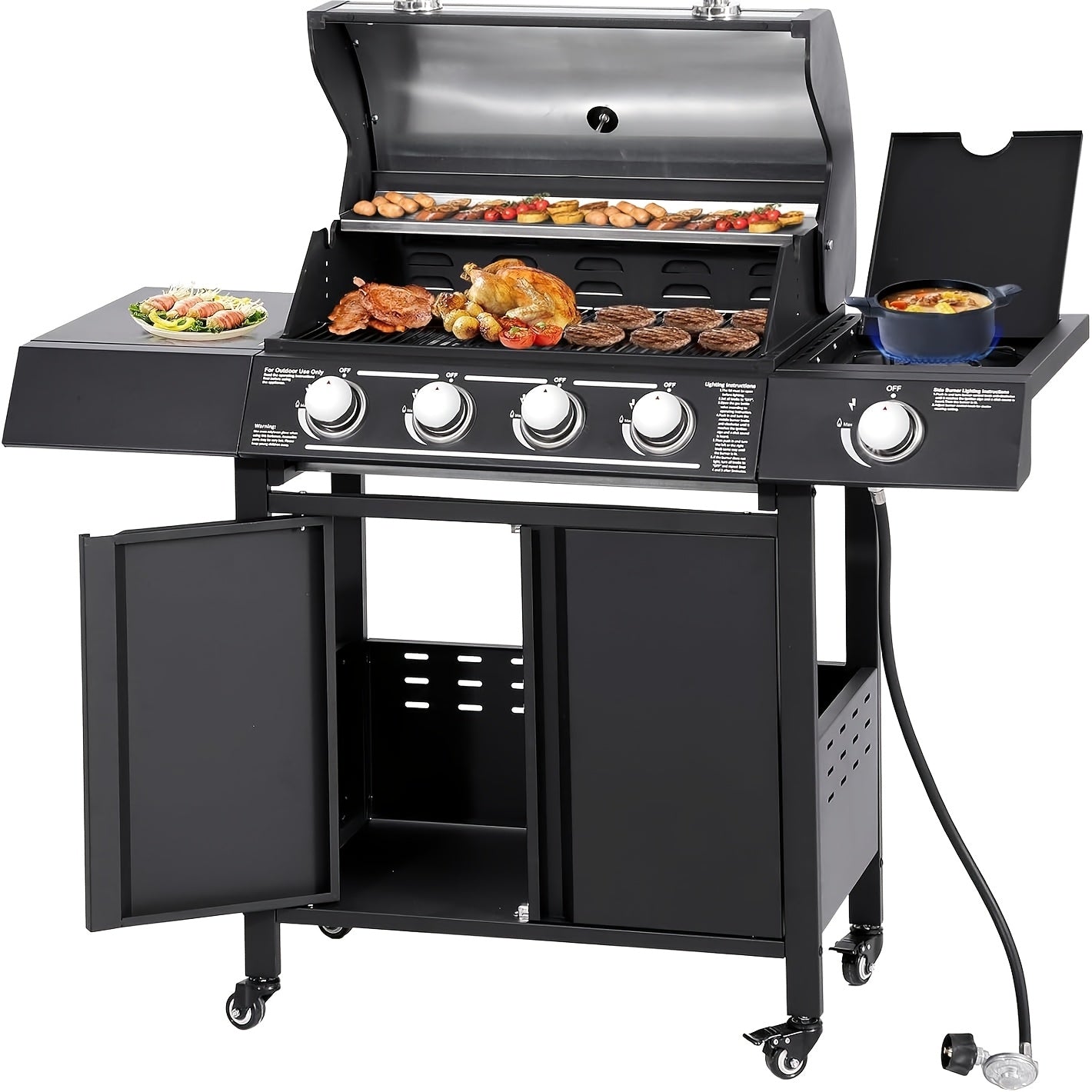 4-Burners Propane Gas Grill With Side Burner