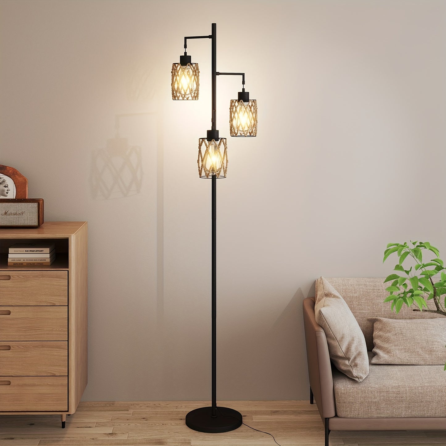 Elegant metal Floor Lamp with Warm Glass Pendant
