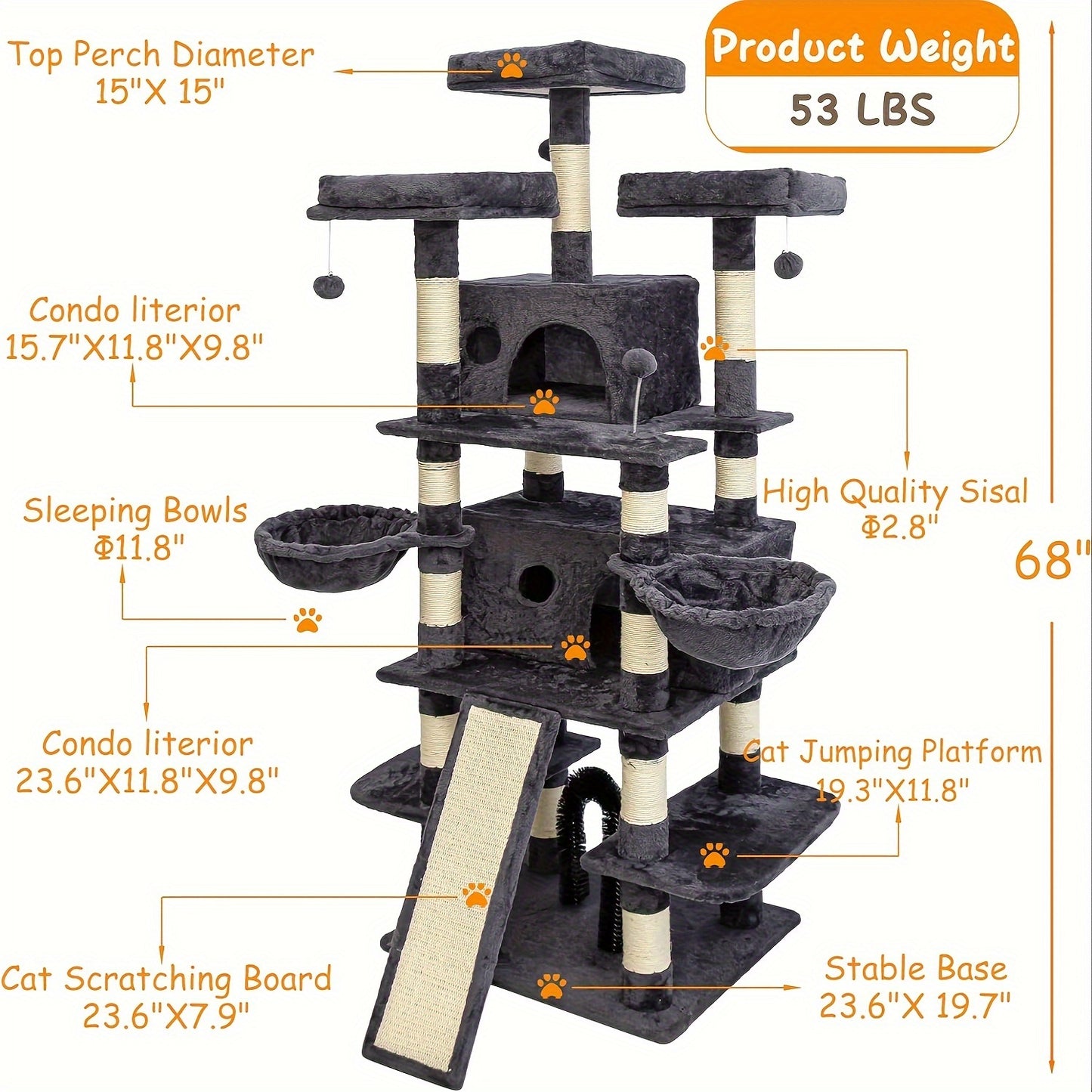 68 Inch Large Cat Tree Suitable for Kittens