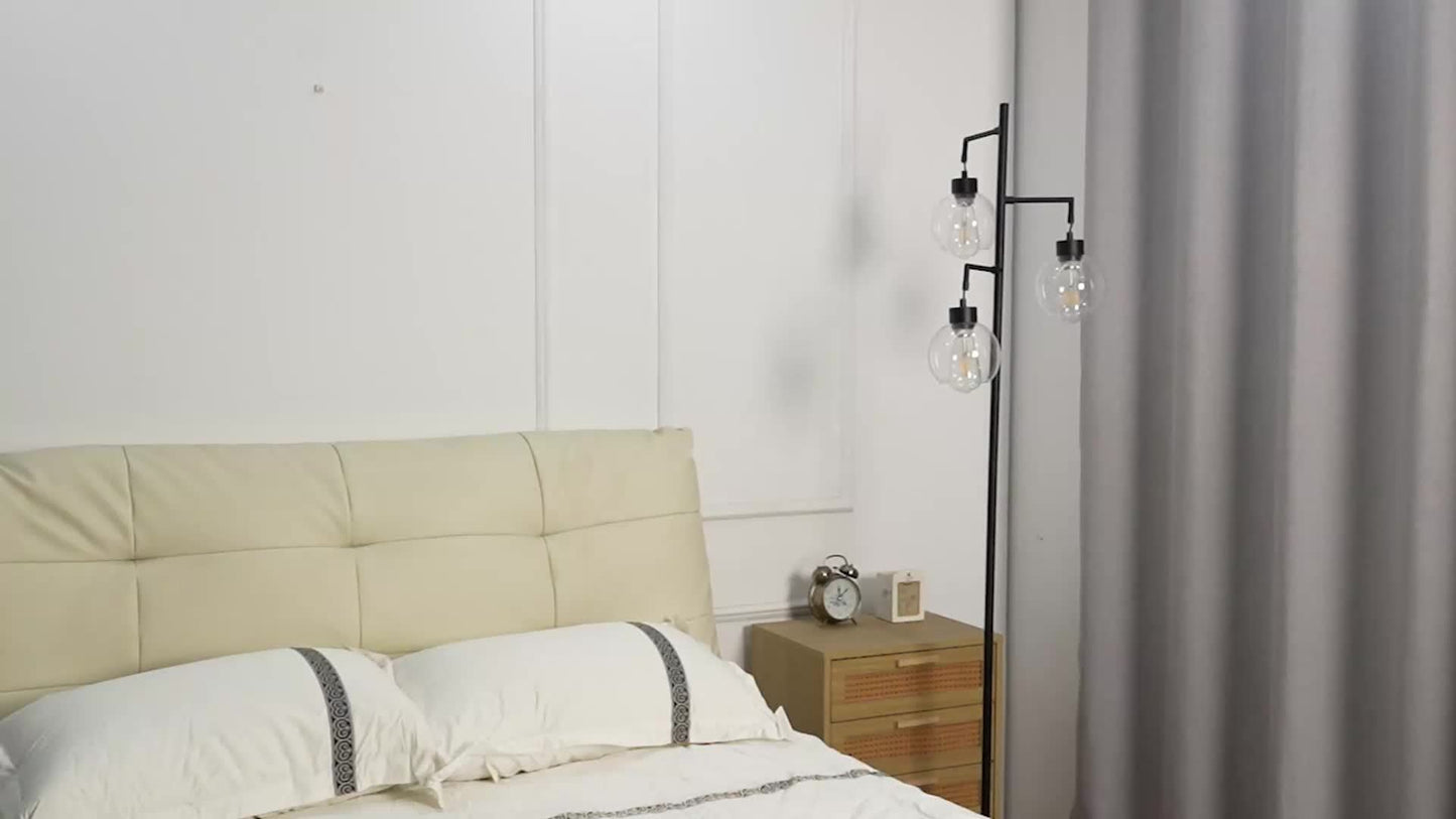 Elegant metal Floor Lamp with Warm Glass Pendant