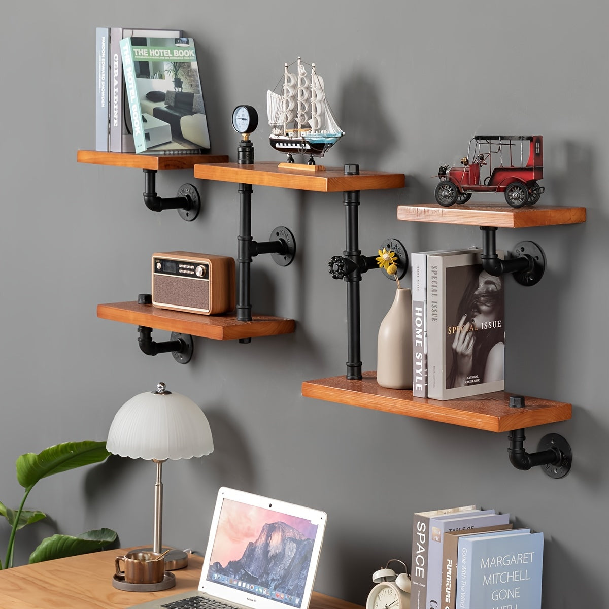Industrial Rustic Pipe Shelving Floating Shelves Wall Mounted