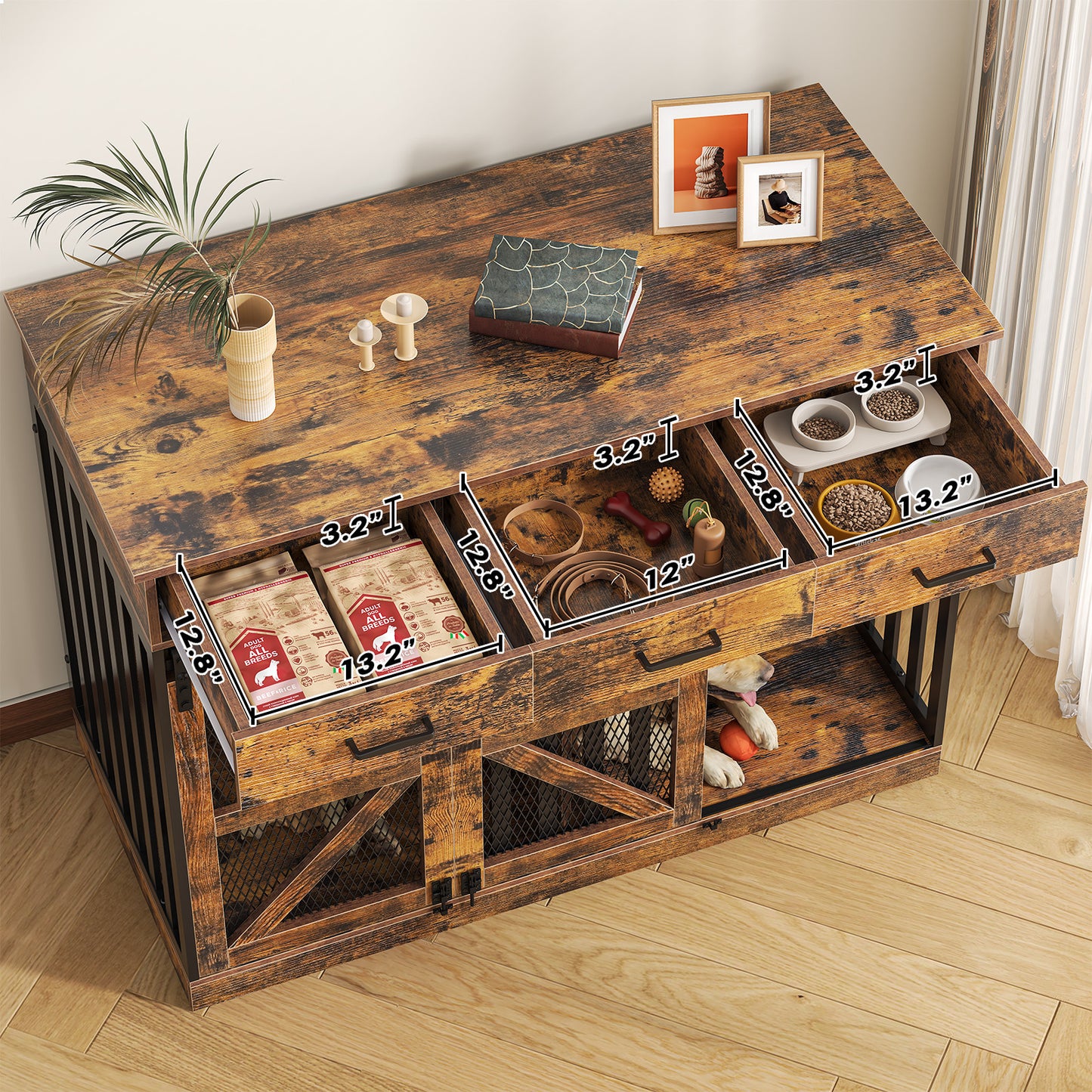 Farmhouse Wooden Dog Crate & TV Stand Large