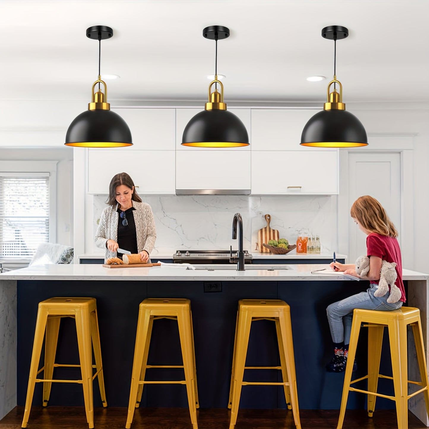 Black and Golden Pendant Light, 11.8"