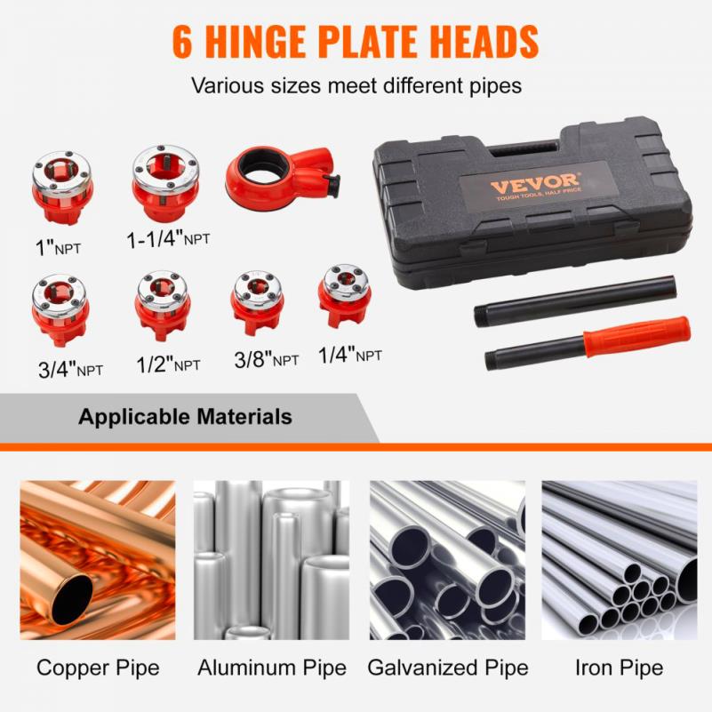 Manual Ratchet Pipe Threader Kit with Storage Case