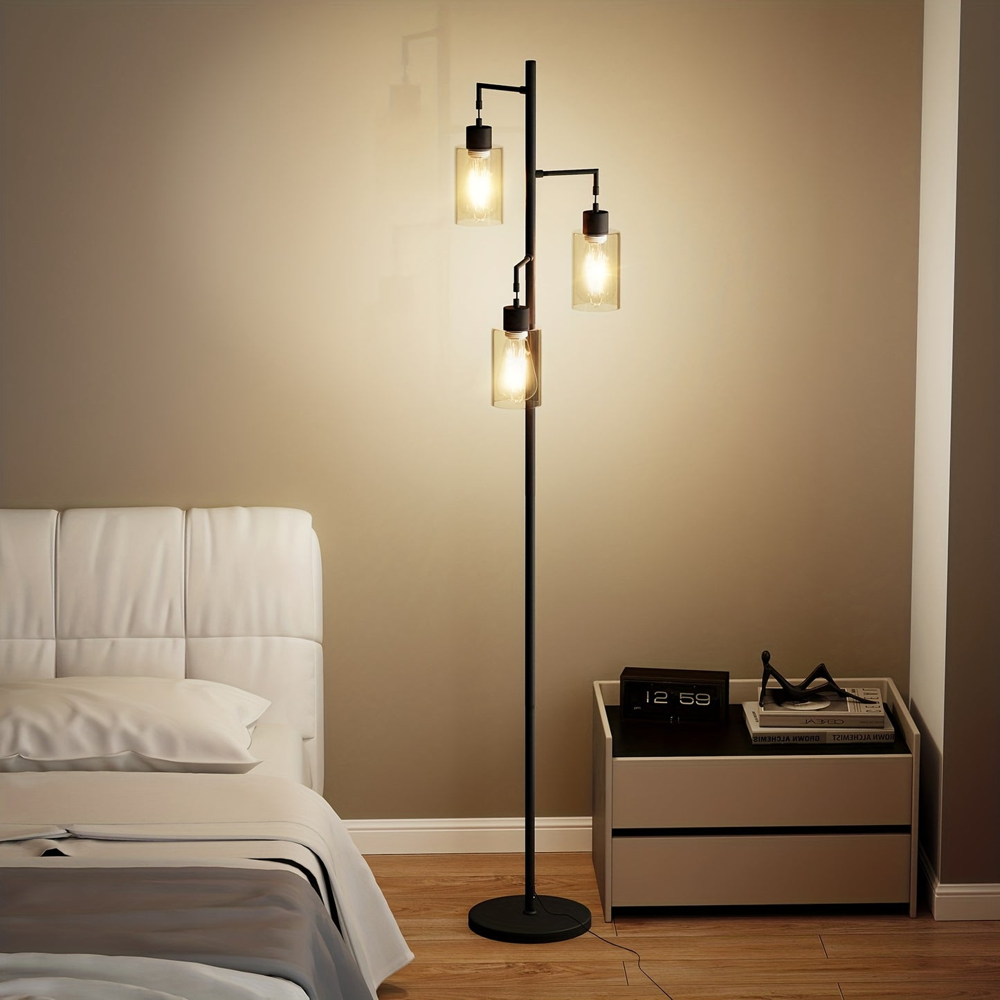 Elegant metal Floor Lamp with Warm Glass Pendant