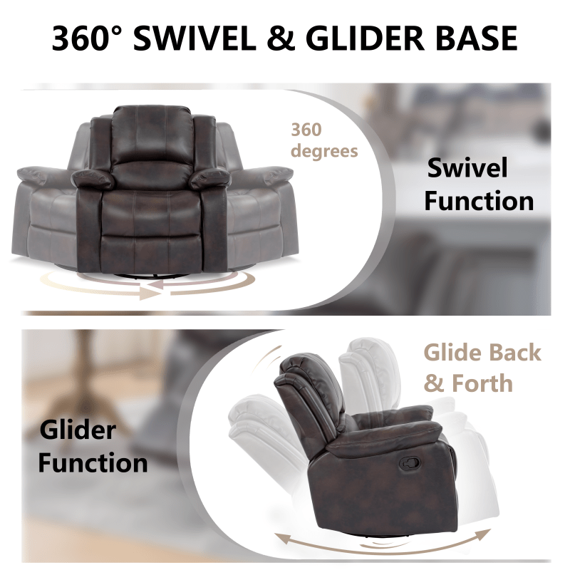 Brown Swivel and Glider Recliner Chair Faux Leather,