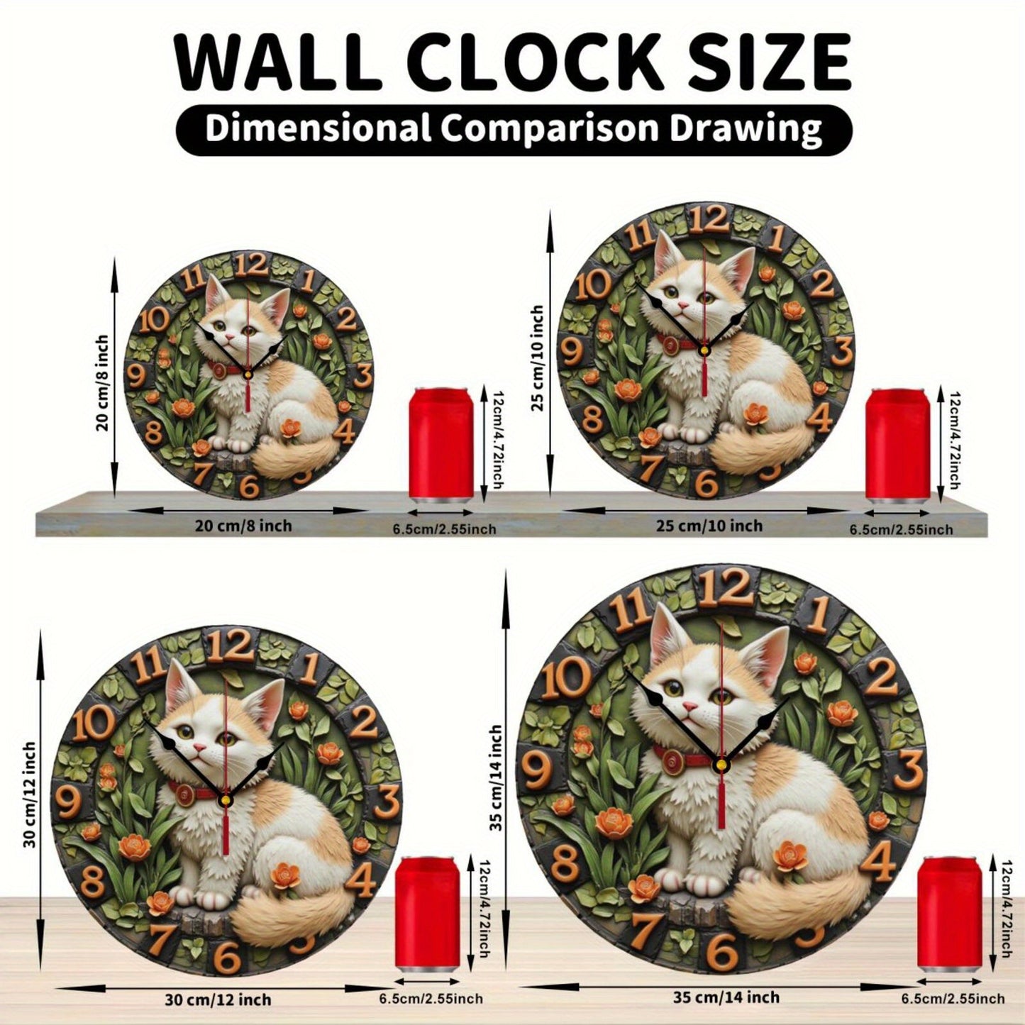 Adorable Kitten & Floral Motifs battery operated clock