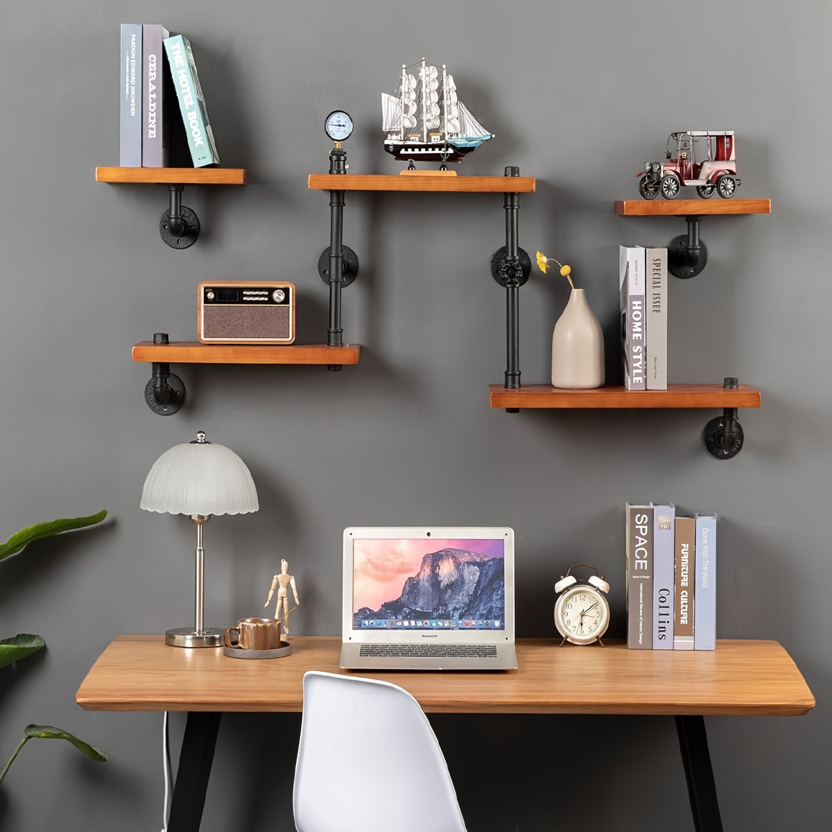 Industrial Rustic Pipe Shelving Floating Shelves Wall Mounted