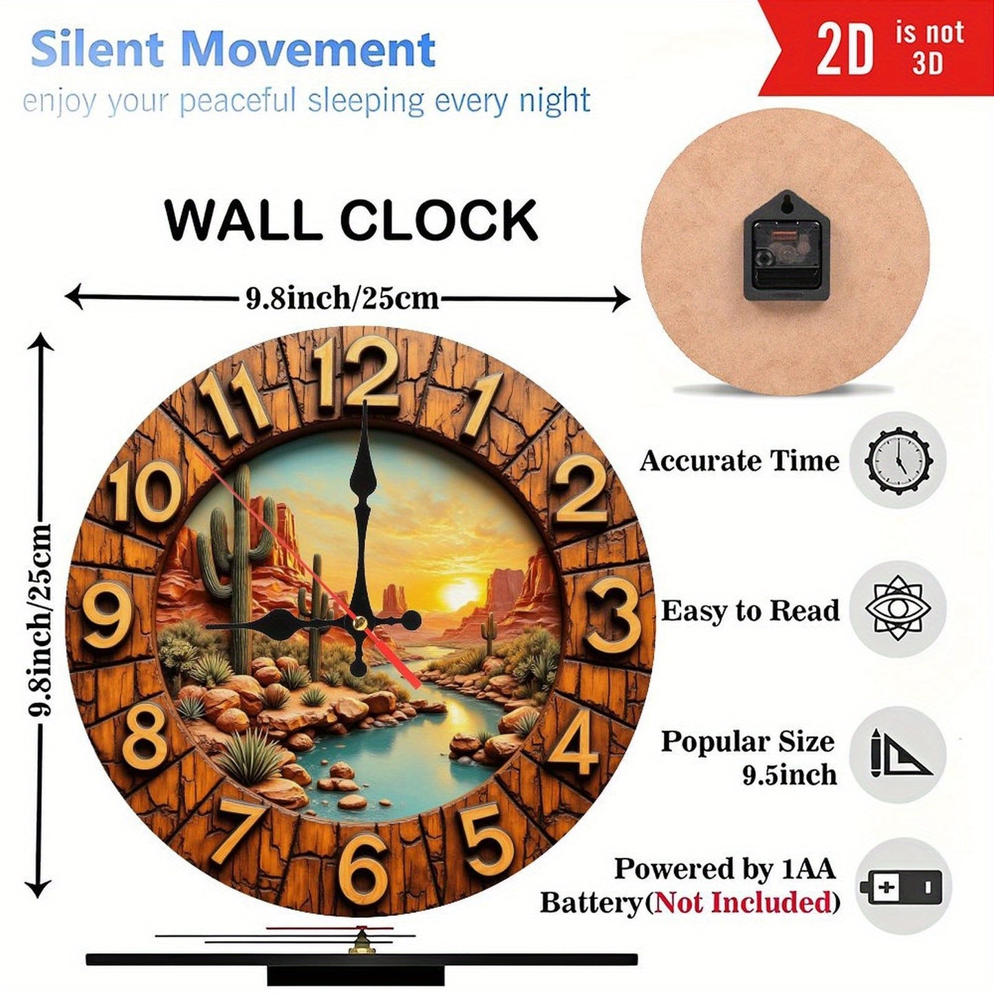 10" Western Desert Sunset Wall Clock - ustic Wall Decor | Na