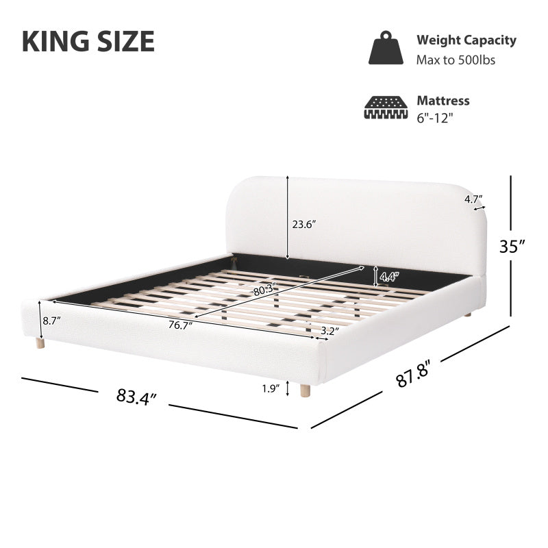 King Size Platform Bed with Boucle Fabric