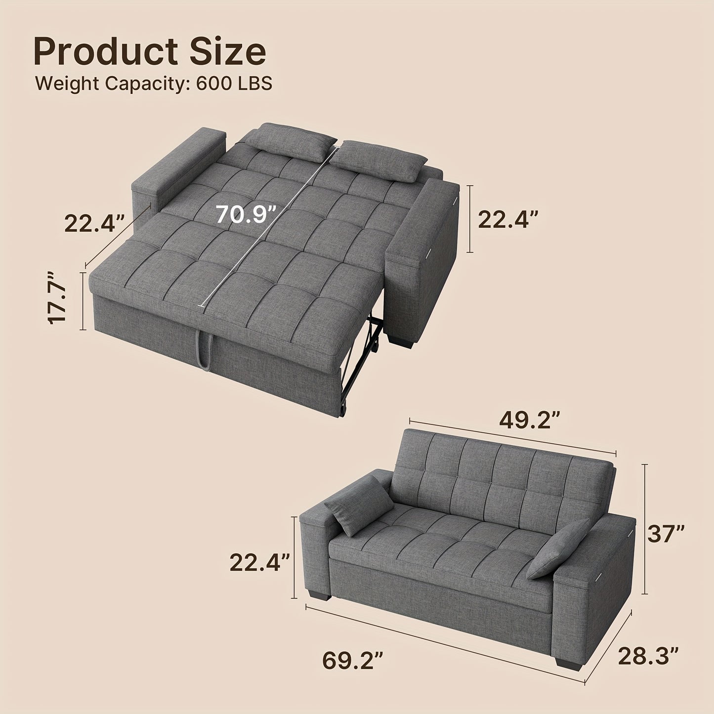 Full-Size 3-in-1 Convertible Sofa Bed
