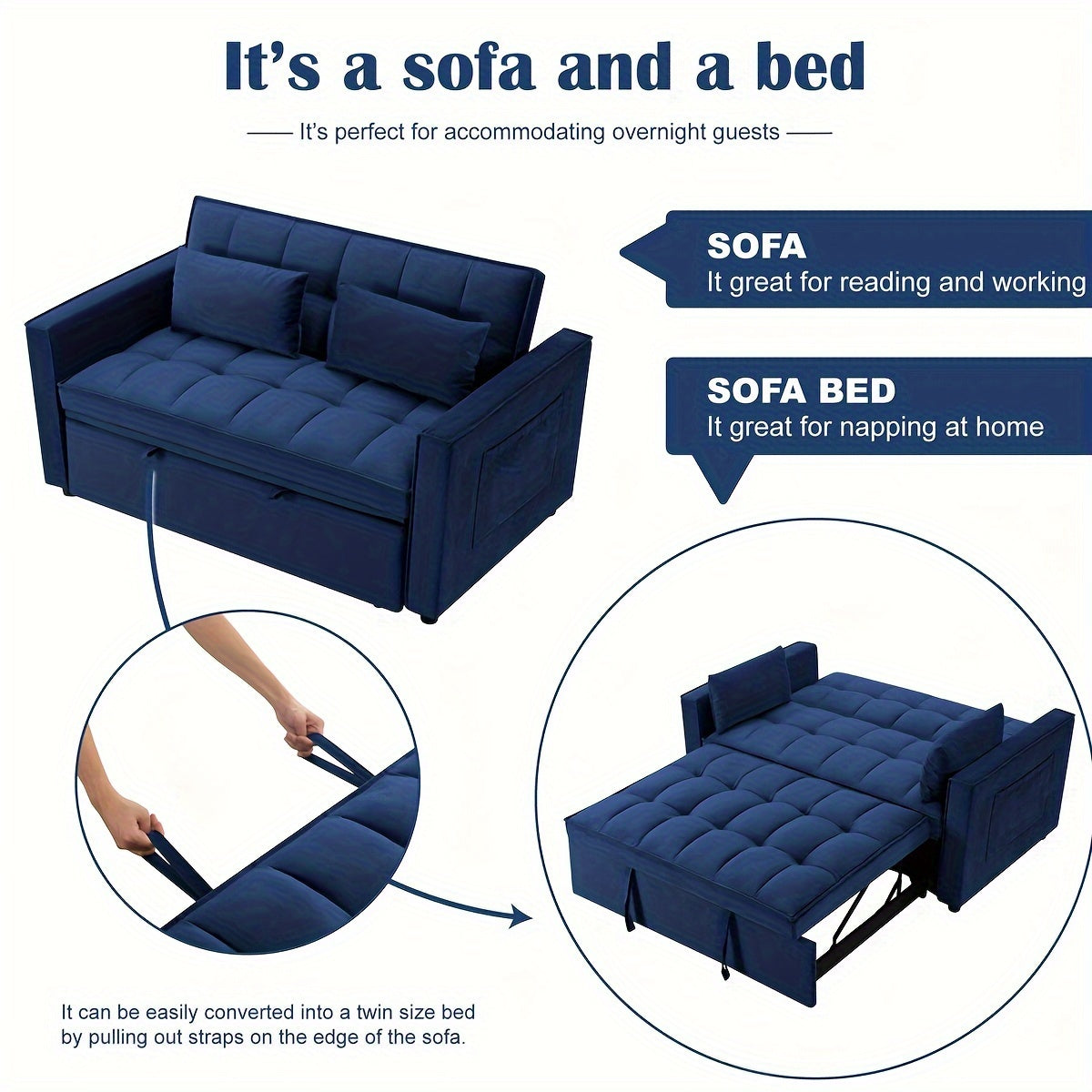 Modern Pull-Out Sofa Bed, Convertible Velvet