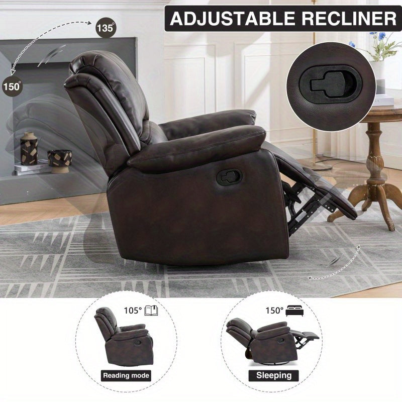 Brown Swivel and Glider Recliner Chair Faux Leather,