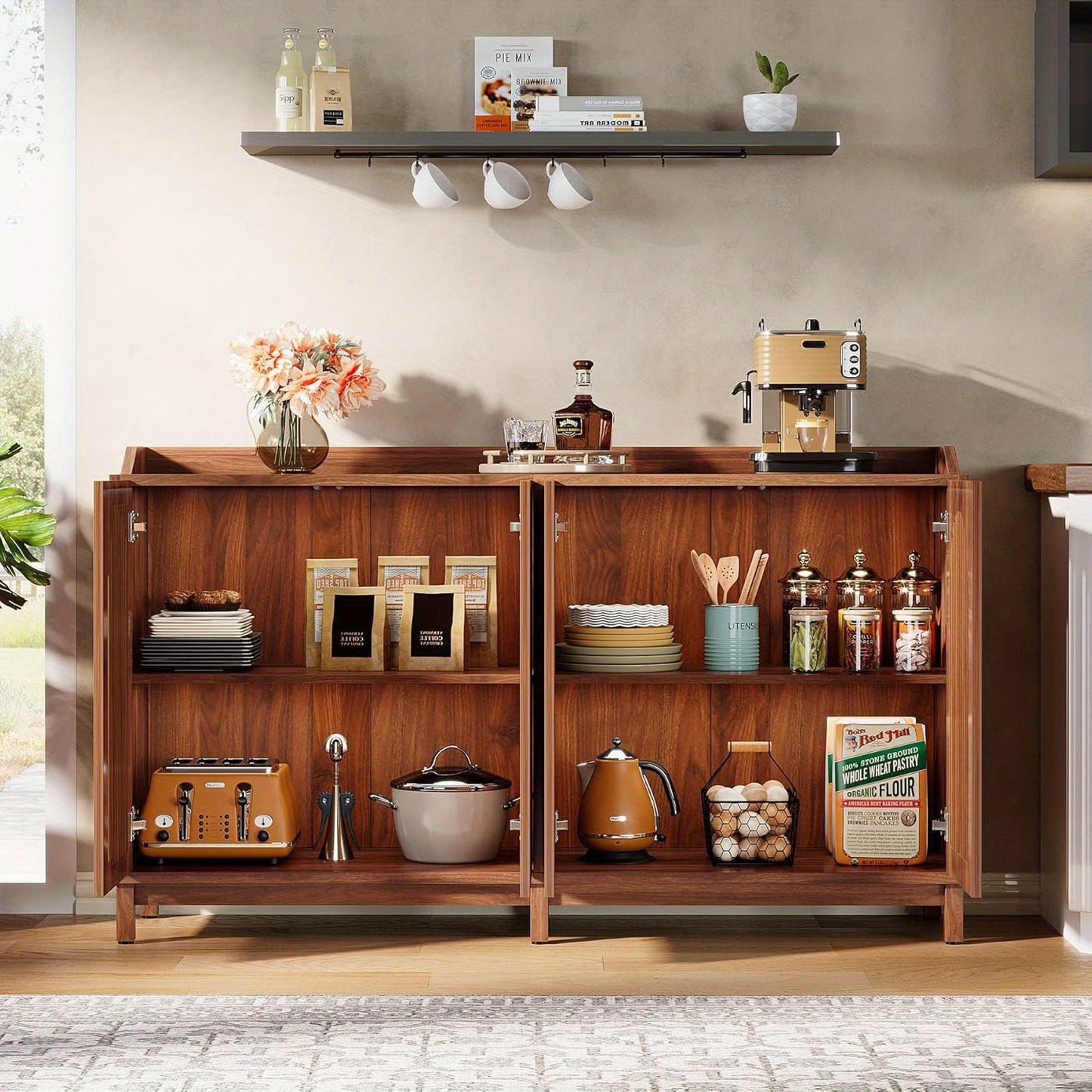 57" Contemporary Farmhouse Sideboard Cabinet with Shutter Doors