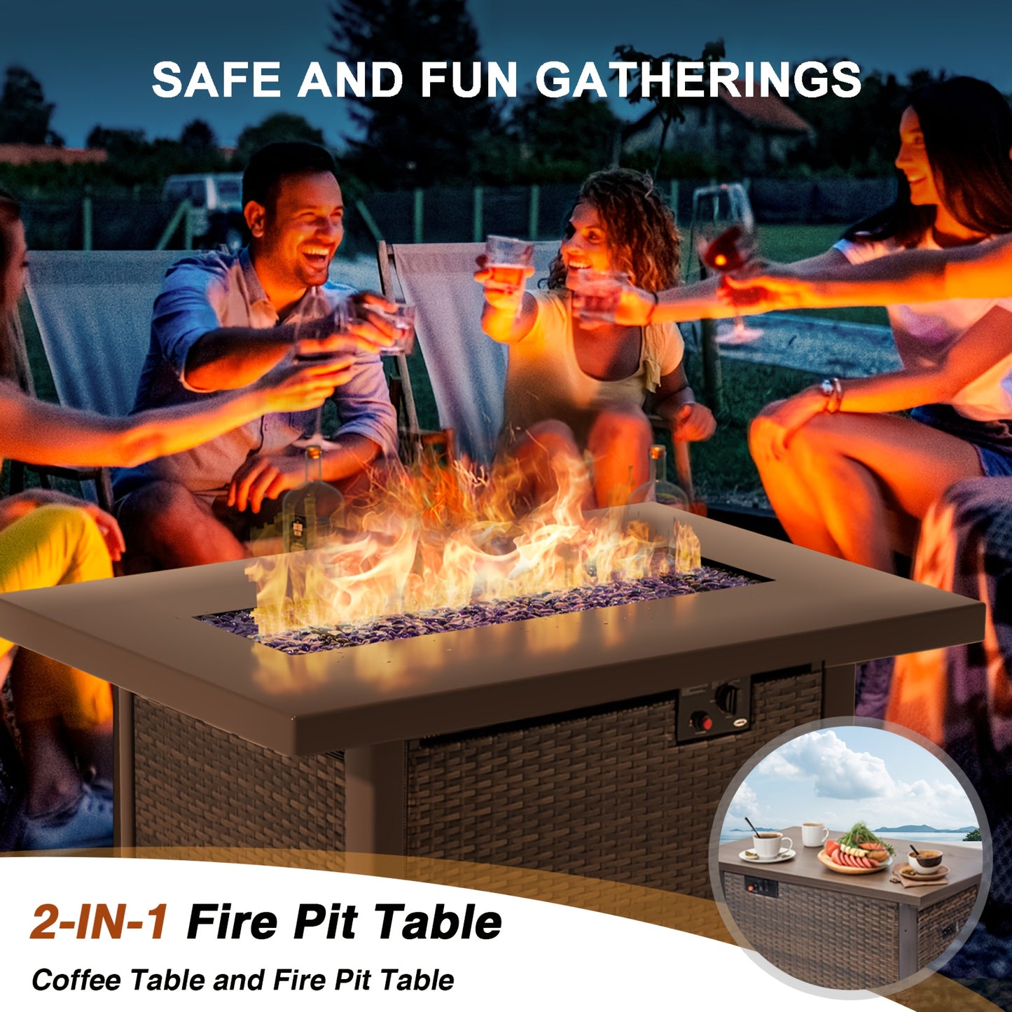 42" Rectangular Propane Fire Pit Table 55000 BTU,