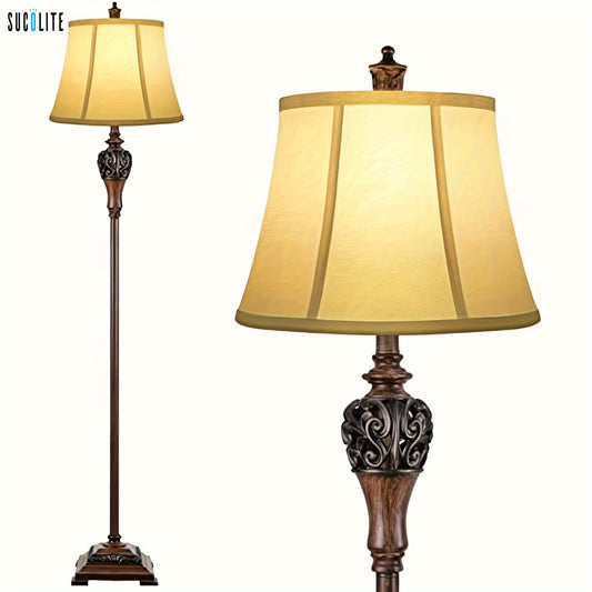 Sucolite Vintage Floor Lamp For Living Room Traditional Farmhouse Tall Standing Lamp Mid-century Antique Bedroom Pole Lamp With White Fabric Shade Rustic Bright Lighting Elegant Reading Lamp Retro Home Decor