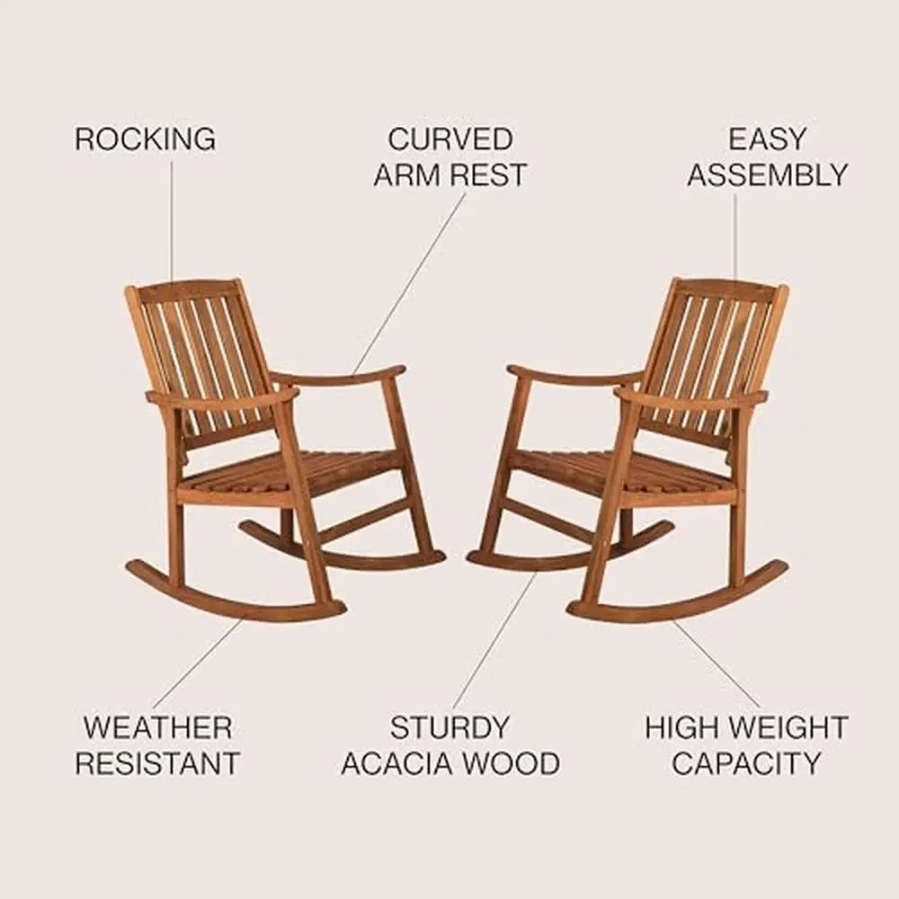 Slat-Back Acacia Wood Indoor/Outdoor Rocking Chair