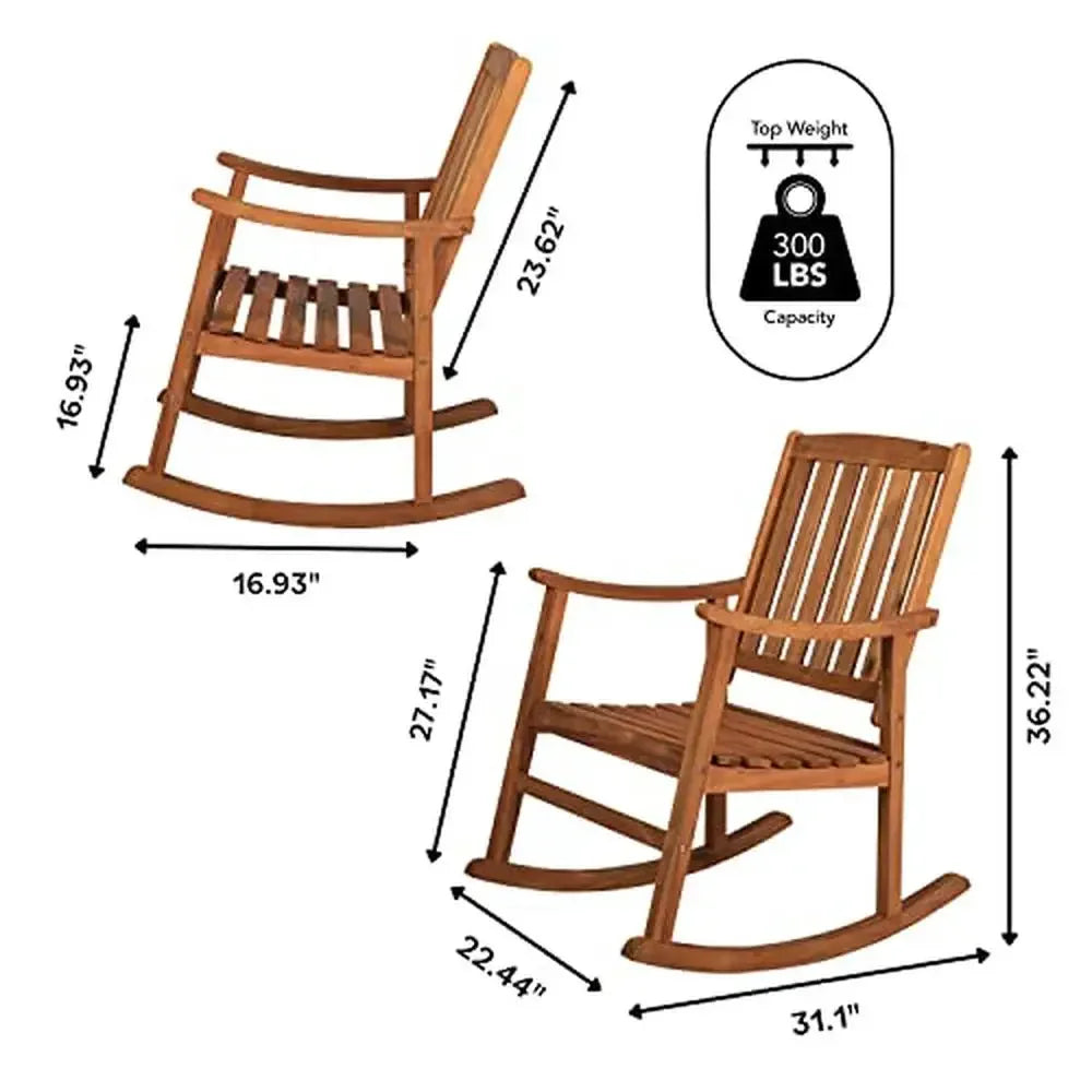 Slat-Back Acacia Wood Indoor/Outdoor Rocking Chair