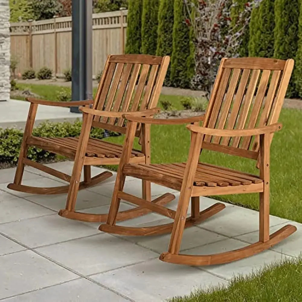 Slat-Back Acacia Wood Indoor/Outdoor Rocking Chair