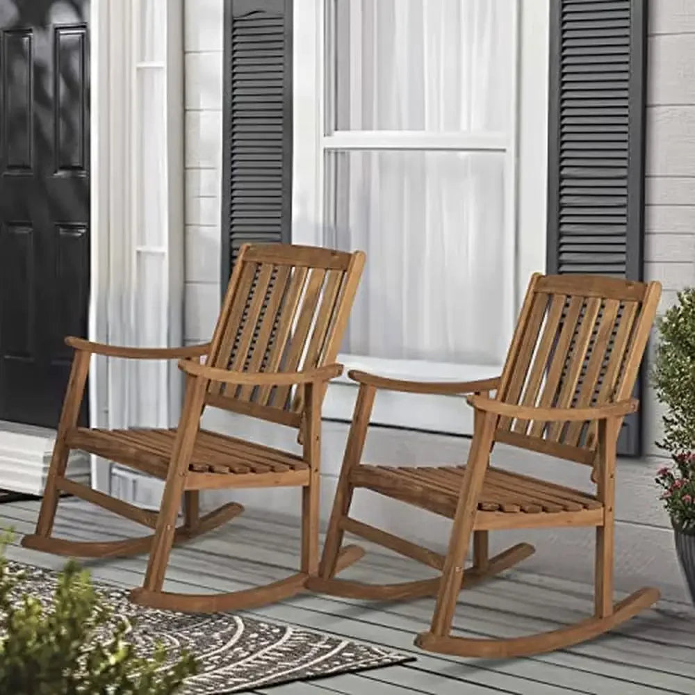 Slat-Back Acacia Wood Indoor/Outdoor Rocking Chair
